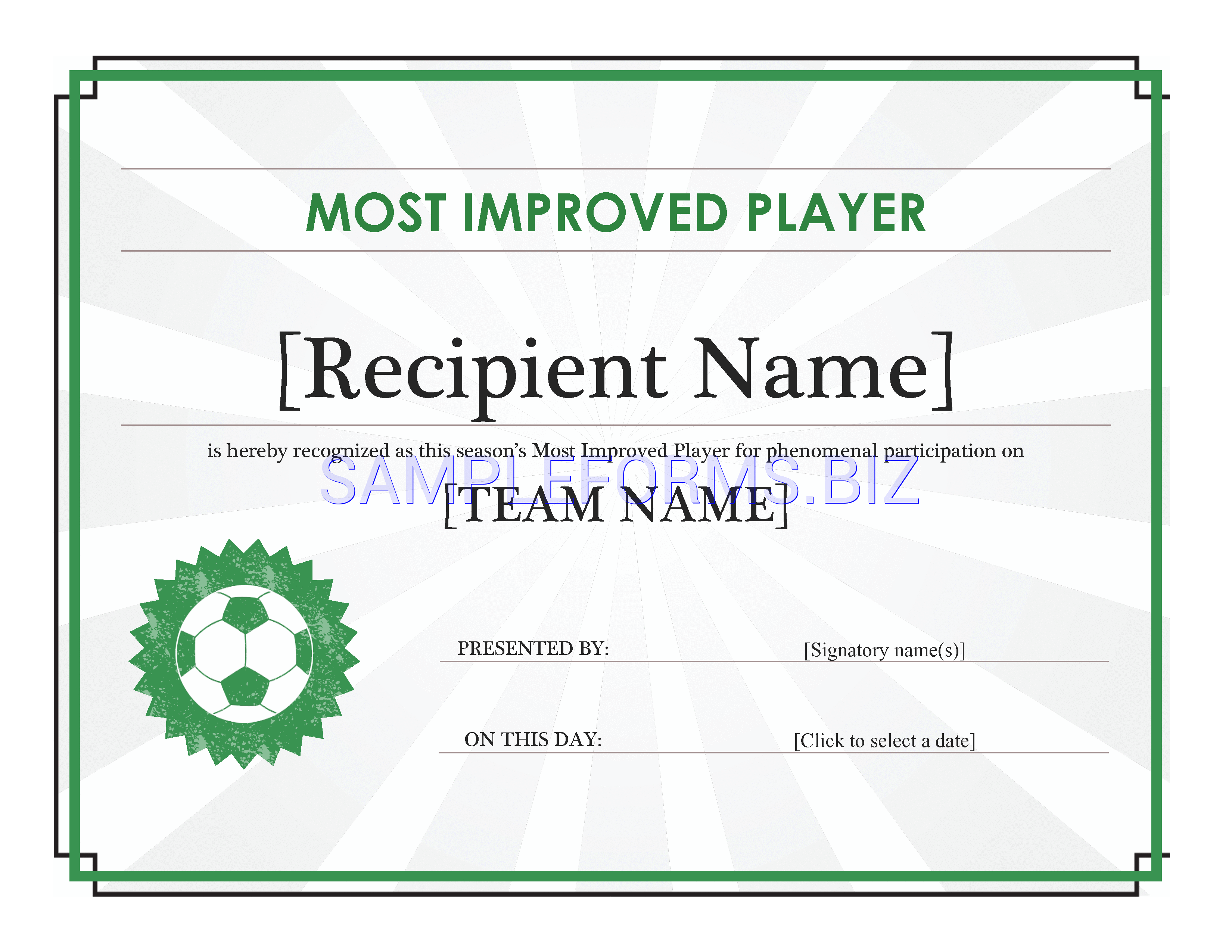 Preview free downloadable Most Improved Player Certificate (Editable Title) in PDF (page 1)