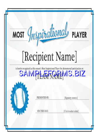 Most Inspirational Player Award Certificate docx pdf free