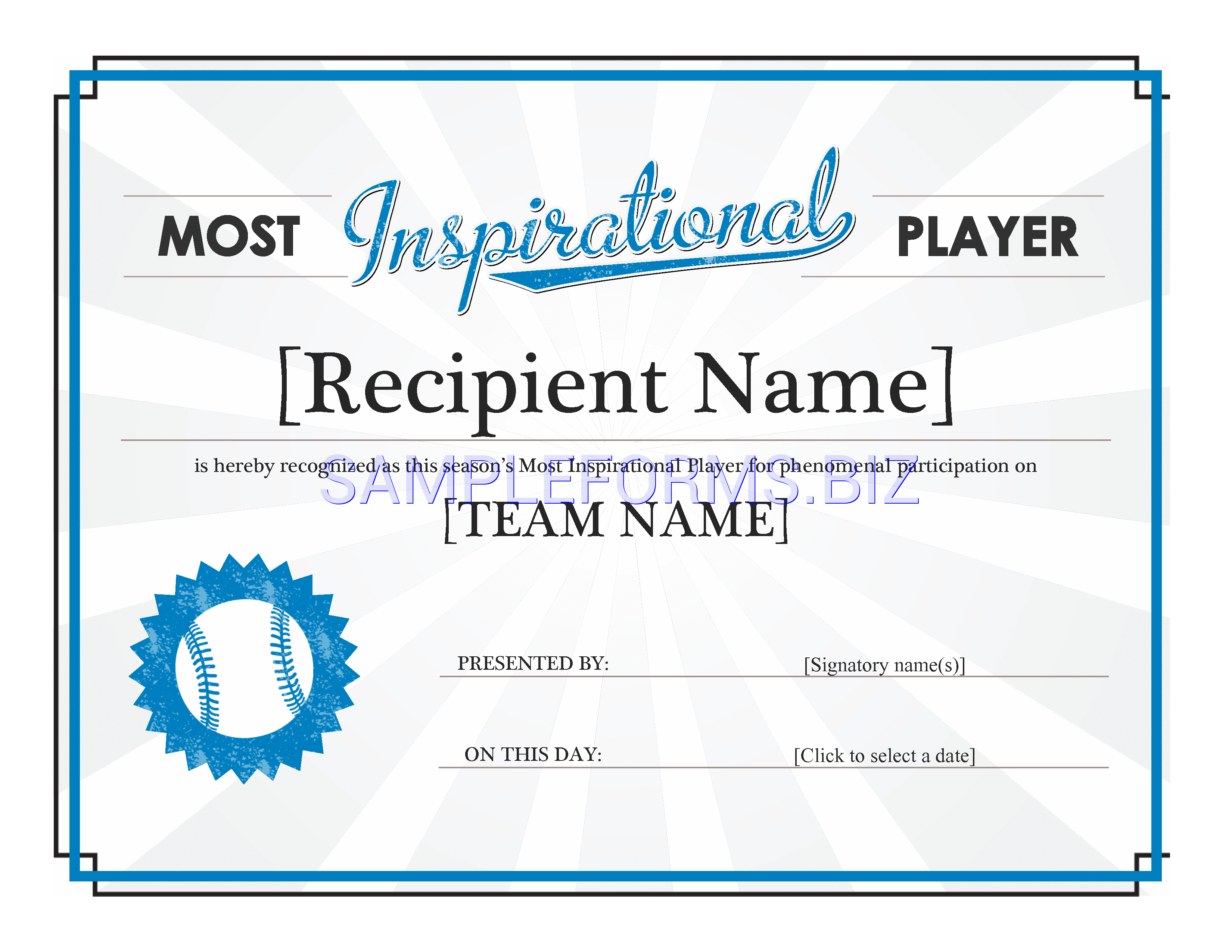 Preview free downloadable Most Inspirational Player Award Certificate in PDF (page 1)