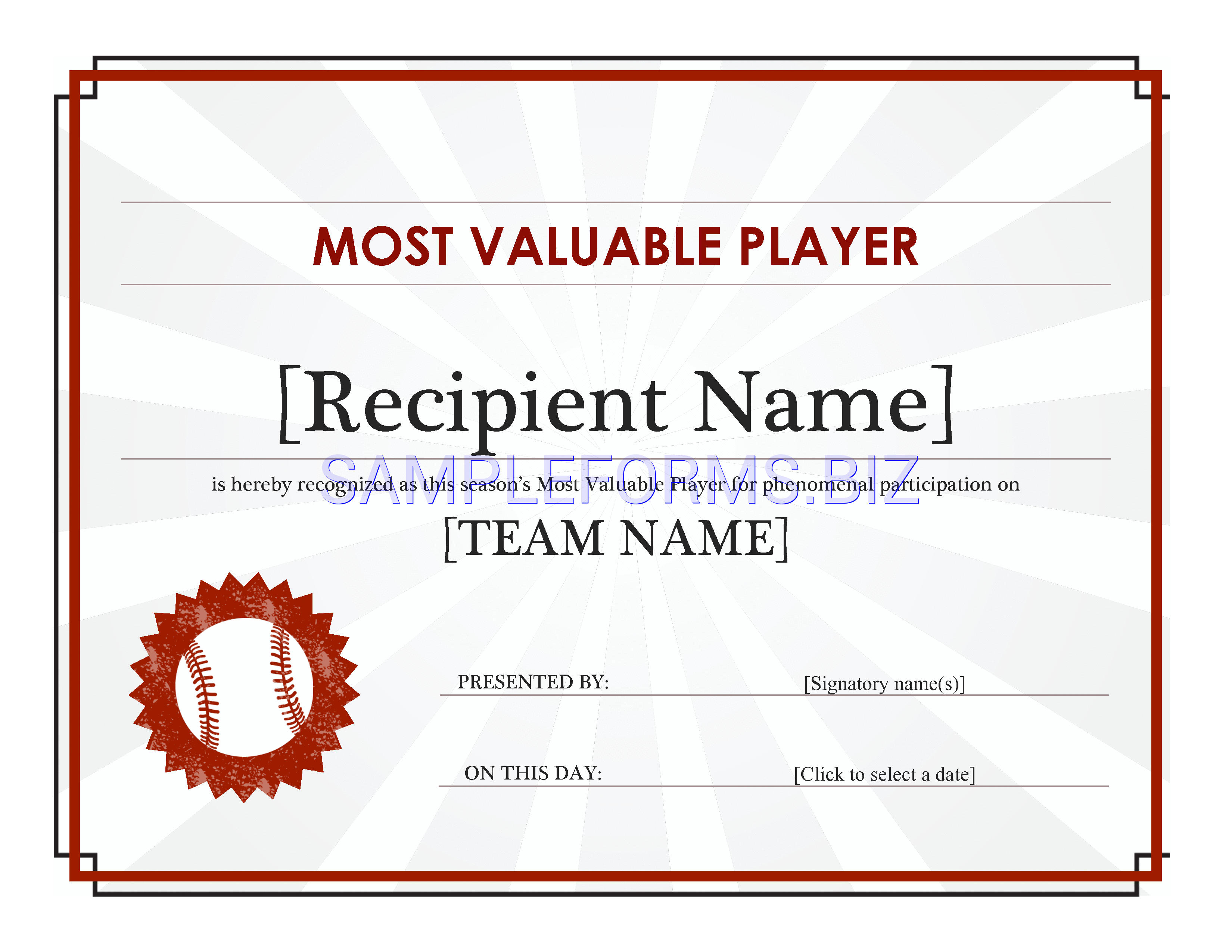 Preview free downloadable Most Valuable Player Award Certificate (Editable Title) in PDF (page 1)